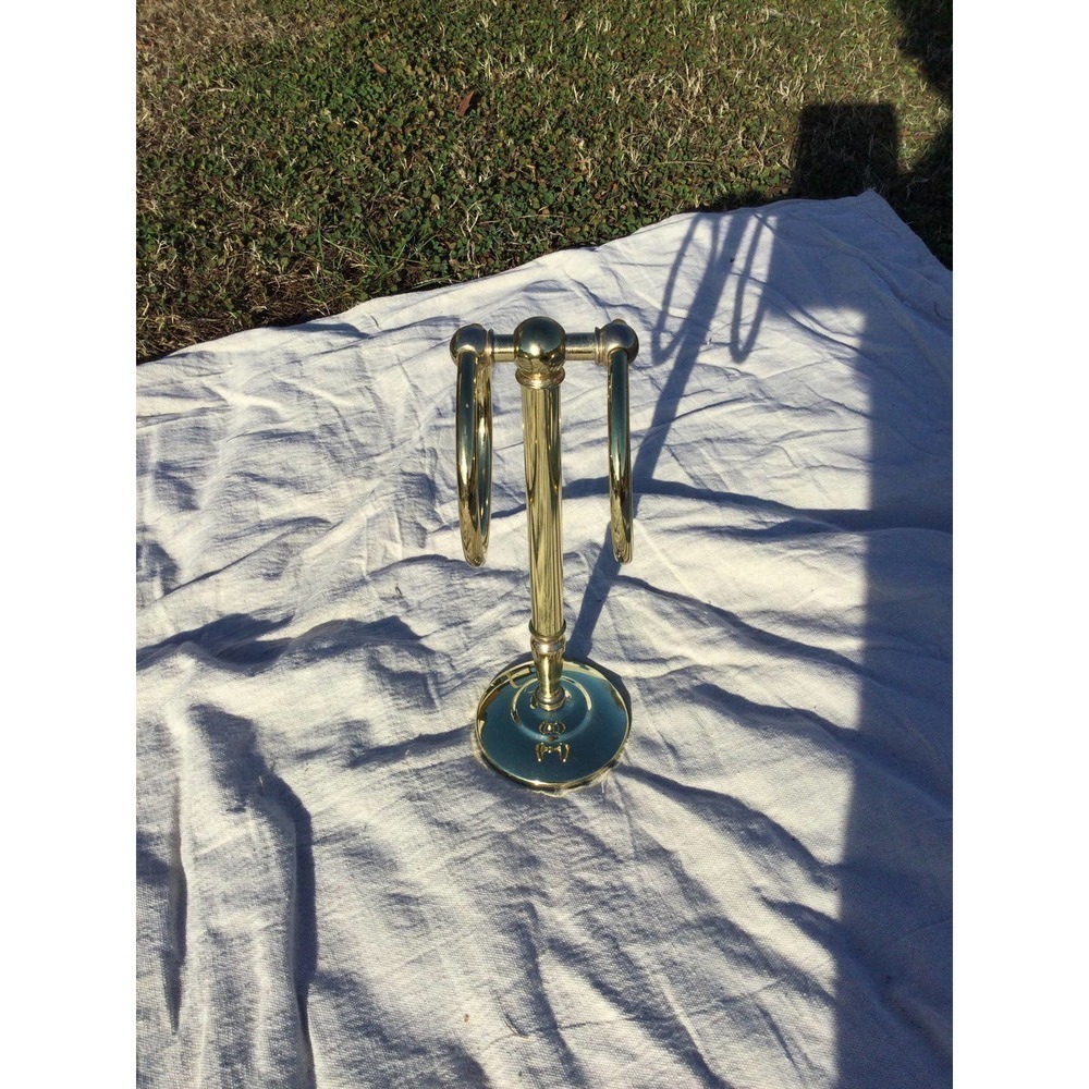 Vtg brass counter towel stand holder circle bathroom 12” gold farmhouse country - Picture 2 of 11